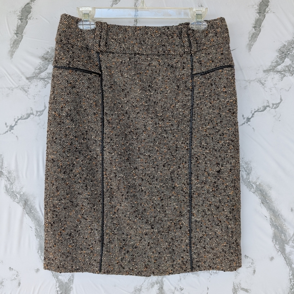 Carlisle Womens Tan Brown Wool Blend Tweed Midi Pencil Skirt Size 8
